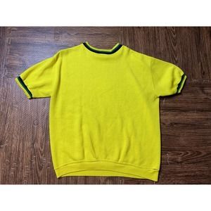 Vtg 60s Creslan Casual yellow green Blue Shirt Short Sleeve Ringer Sweater READ